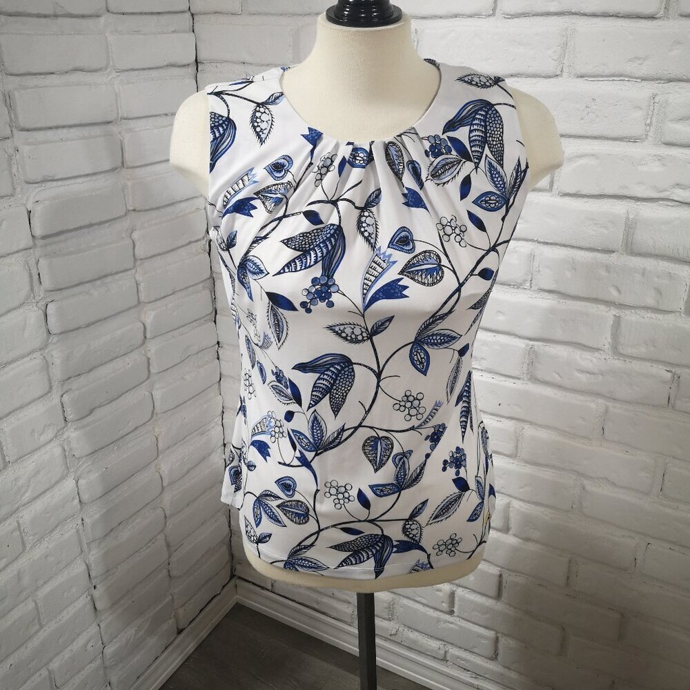 NWT Calvin Klein Ladies Size Medium Blue White & Black Pattern Tank Top